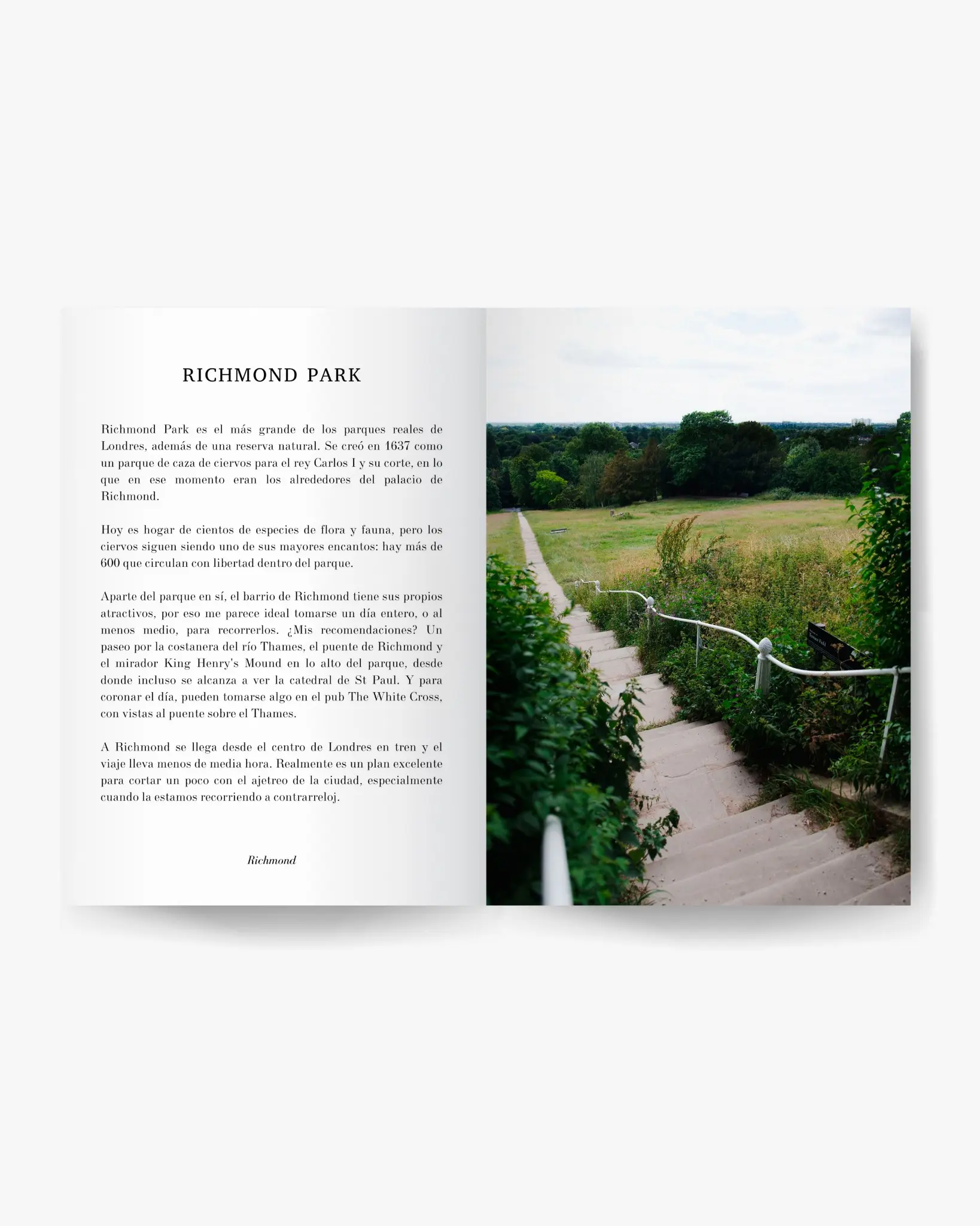 Páginas interiores de la guía dedicadas a Richmond Park